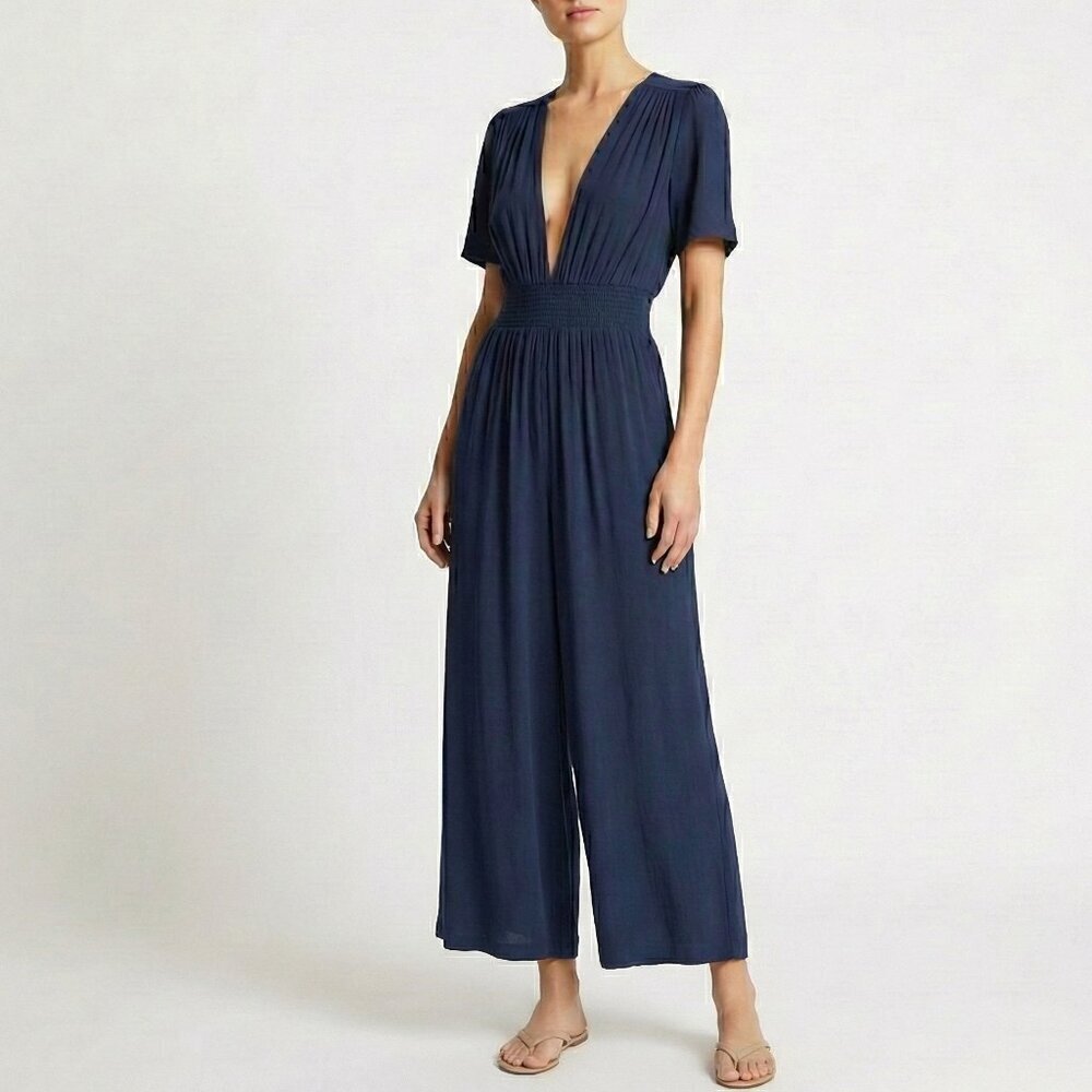 ✨ Aritzia Wilfred Illana Wide Leg Jumpsuit Classic Navy Lightweight
